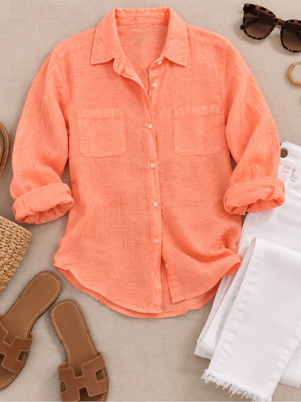 Lilly Pulitzer Coral Button-Down Linen Shirt